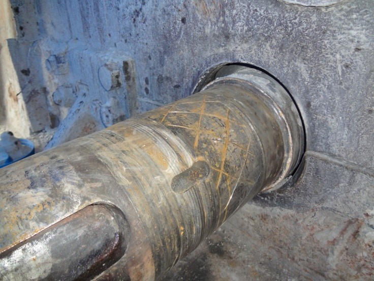 During the bearing replacement on the rock crusher, the maintenance crew found that the shaft had worn undersized