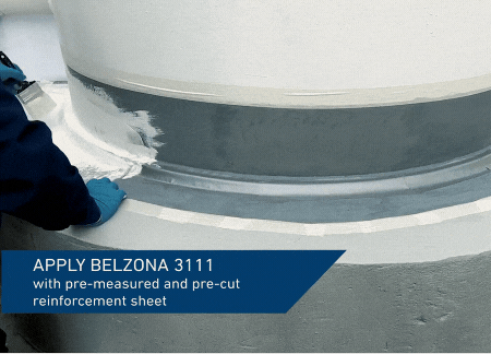 Lay out reinforcement sheet and apply Belzona 3111 (Flexible Membrane) on the tank base