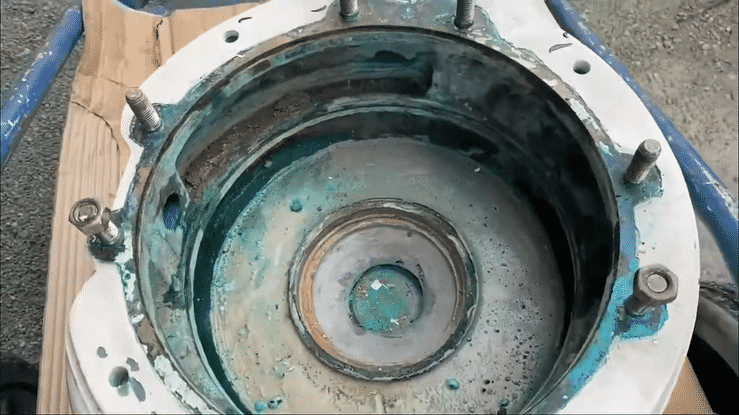 Corroded sea water pump prior to application of Belzona 1111 (Super Metal) and Belzona 1341 (Supermetalglide)