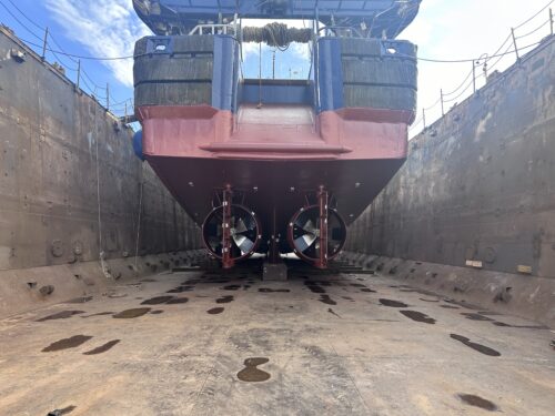Cavitation damage repaired on rudder with Belzona 2141 (ACR-Fluid Elastomer)