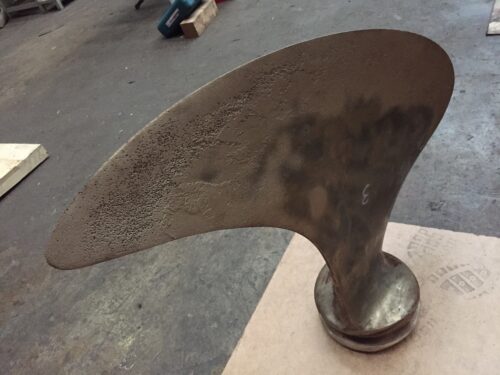 Cavitation damage on boat propeller