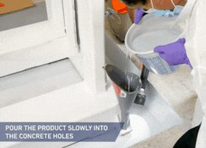 Pour Belzona 4111 (Magma-Quartz) into the anchor bolt gaps