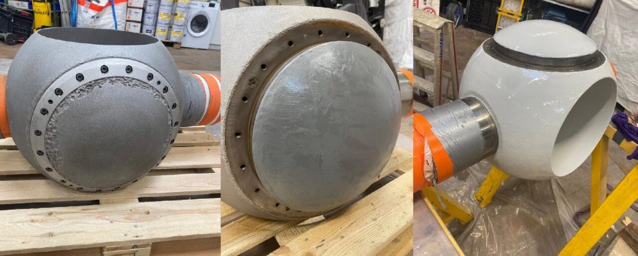 Damaged hydraulic ball valve repaired with Belzona 1000 Series systems